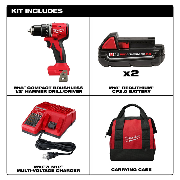 MILWAUKEE M18™ Compact 1/2" Hammer Drill/Driver Kit
