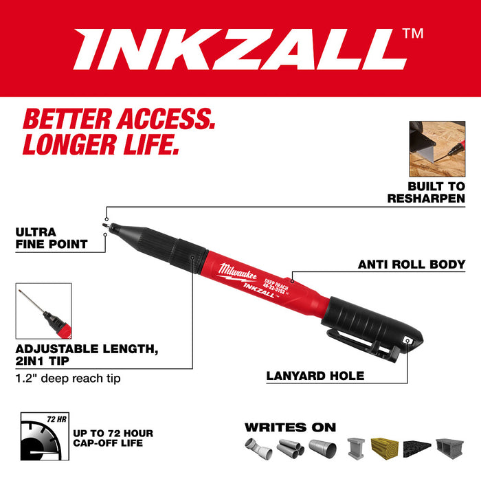 Milwaukee INKZALL 2 IN 1 Deep Reach Ultra Fine Point Black Jobsite Marker