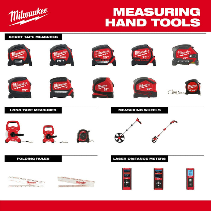 MILWAUKEE 25' Compact Wide Blade Magnetic Tape Measure w/ Rechargeable 100L Light