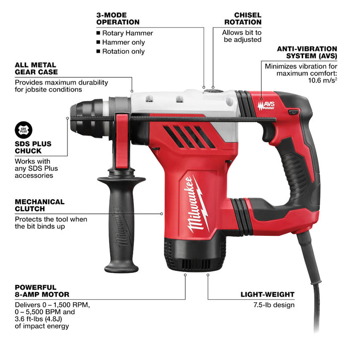 MILWAUKEE 1-1/8" SDS PLUS Rotary Hammer w/ Case