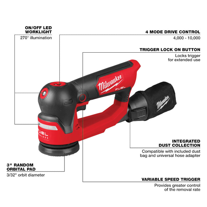 MILWAUKEE M12 FUEL 3" Random Orbital Detail Sander (Tool Only)