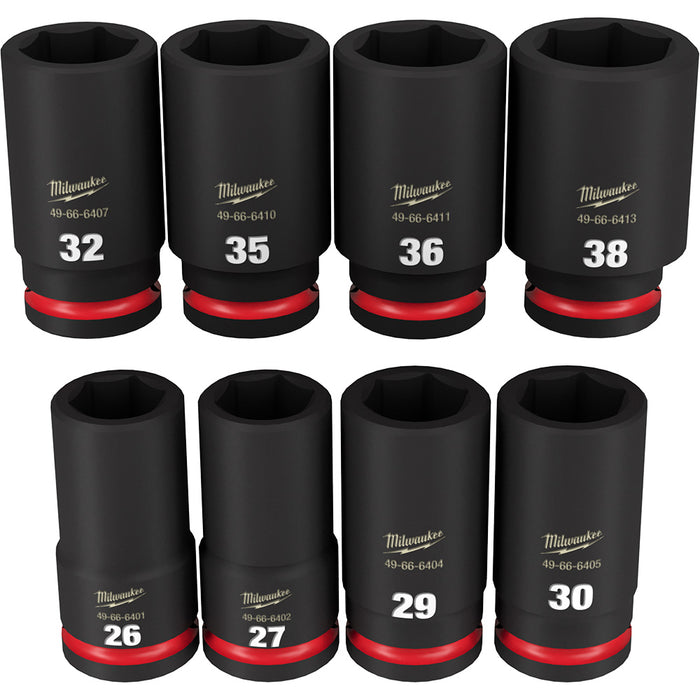 MILWAUKEE Juego de llaves de vaso de 6 puntos de profundidad métricas con accionamiento de 3/4" SHOCKWAVE Impact Duty de 8 piezas