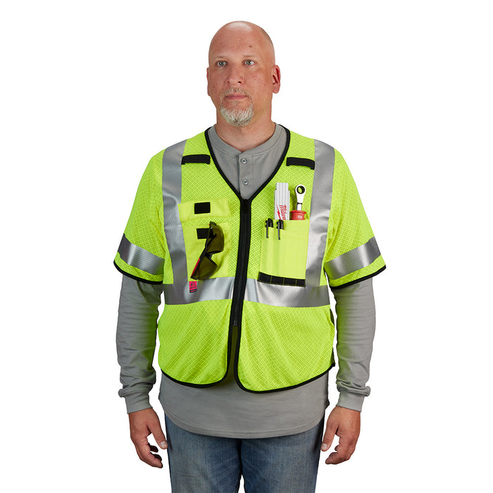 MILWAUKEE AR/FR Cat. 1 Class 3 High Visibility Yellow Mesh Safety Vest