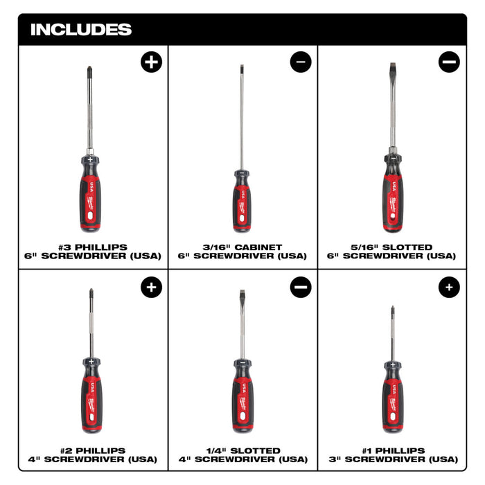 MILWAUKEE 6 PC. Cushion Grip Screwdriver Set