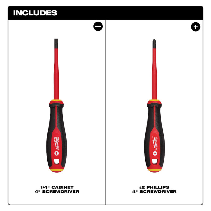 MILWAUKEE 2 PC. 1000V Insulated Slim Tip Screwdriver Set