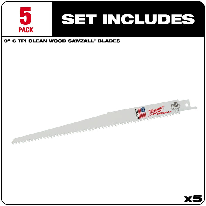 MILWAUKEE 9" 6 TPI Fleam Ground SAWZALL® Blade (5 PACK)