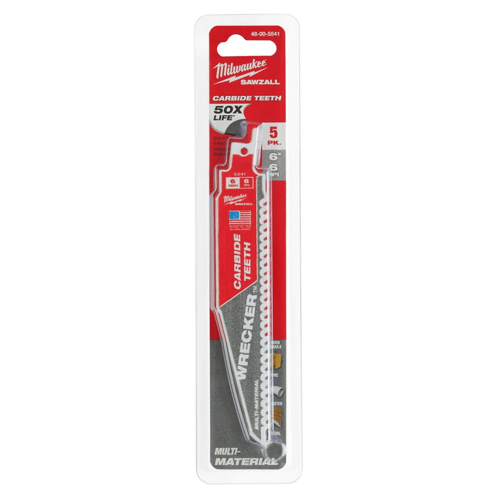 MILWAUKEE 6 TPI WRECKER™ Multi-Material SAWZALL® Blade w/ Carbide Teeth (5 PACK)