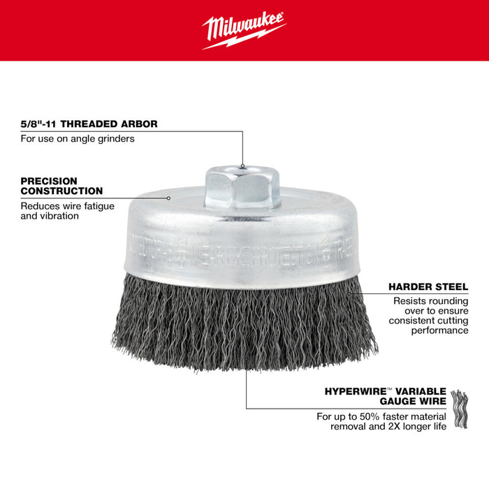 Milwaukee Tools 3" Brush Cup - Crimp Style 48-52-5060