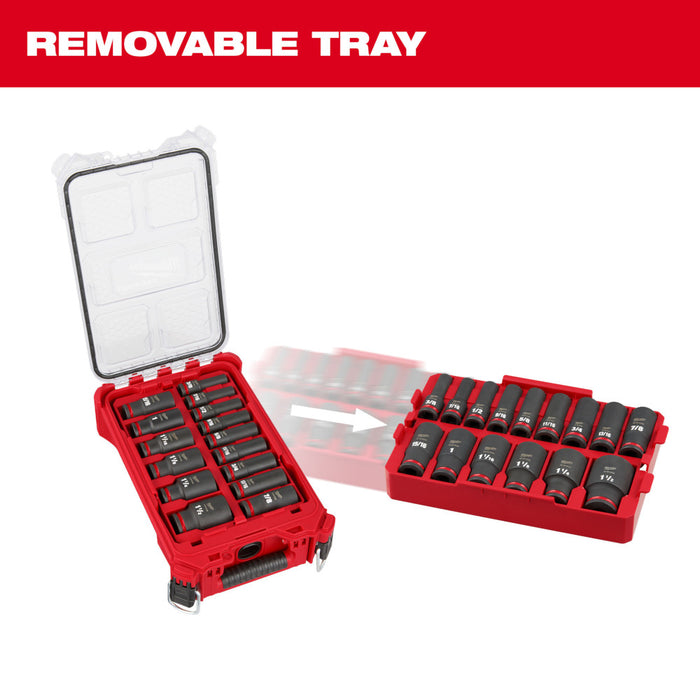 MILWAUKEE 15 PC. SHOCKWAVE IMPACT DUTY Socket 1/2� Dr SAE PACKOUT Set