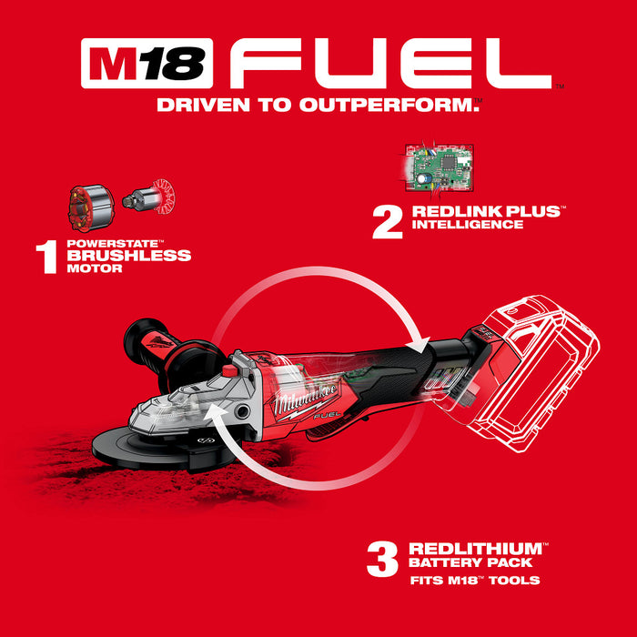 MILWAUKEE M18 FUEL 5" Flathead Braking Grinder w/ Paddle No-Lock Switch (Tool Only)