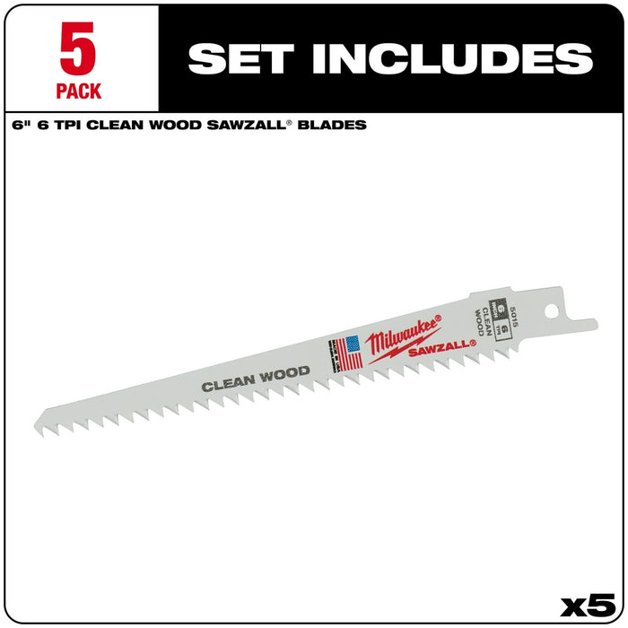 MILWAUKEE 6" 6 TPI Fleam Ground SAWZALL® Blade (5 PACK)