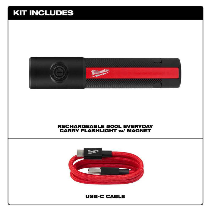 Milwaukee Rechargeable 500L Everyday Carry Flashlight w/ Magnet