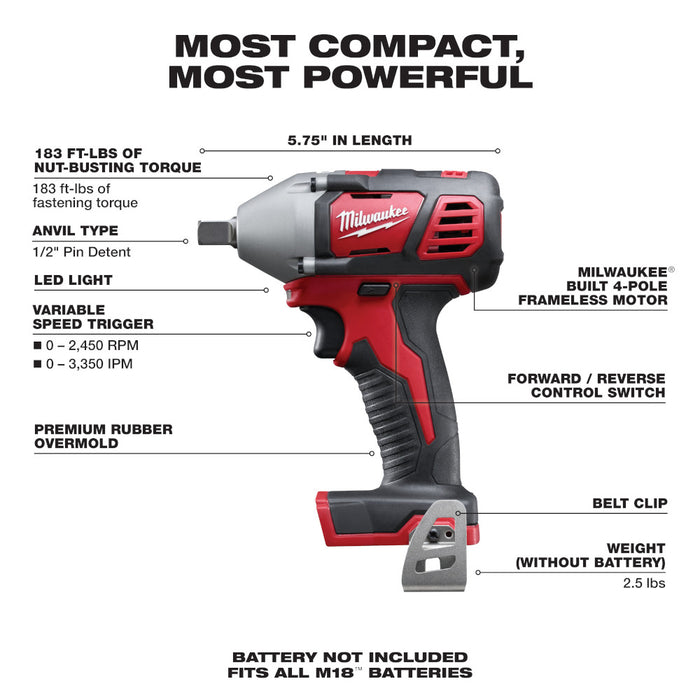 MILWAUKEE M18™ 1/2" Impact Wrench w/ Pin Detent (Tool Only)