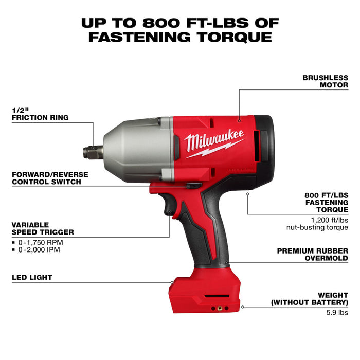 MILWAUKEE M18™ 1/2" High Torque Impact Wrench w/ Friction Ring (Tool Only)