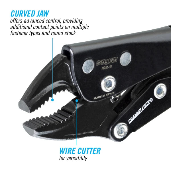 CHANNELLOCK 5" Locking Pliers, Curved Jaw w/ Cutter