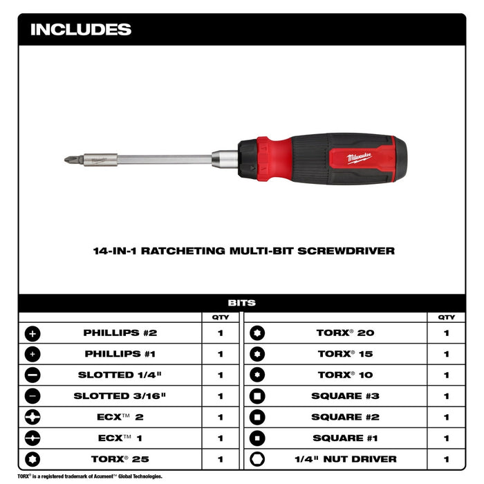 MILWAUKEE 14-IN-1 Ratcheting Multi-Bit & 8-IN-1 Ratcheting Compact Multi-Bit Screwdriver Set