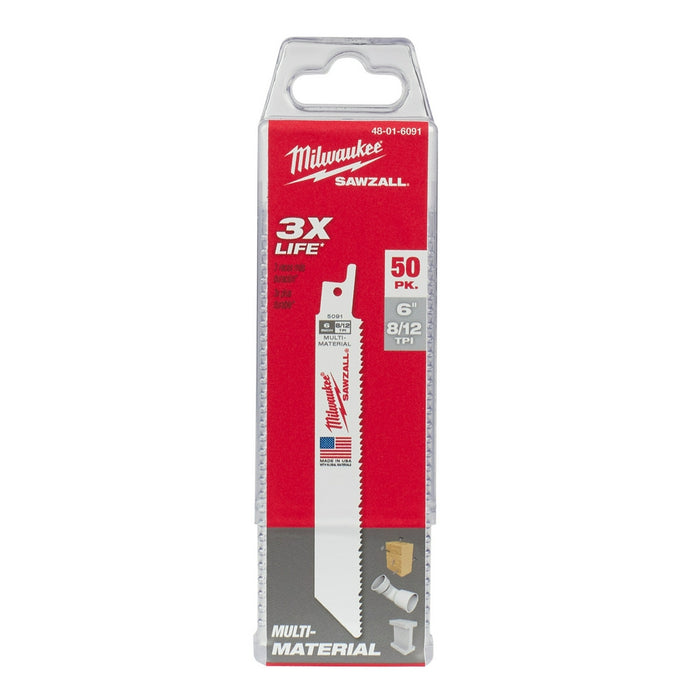 Milwaukee 6" 8/12 TPI Multi-Material SAWZALL Blades 50-Pack 48-01-6091