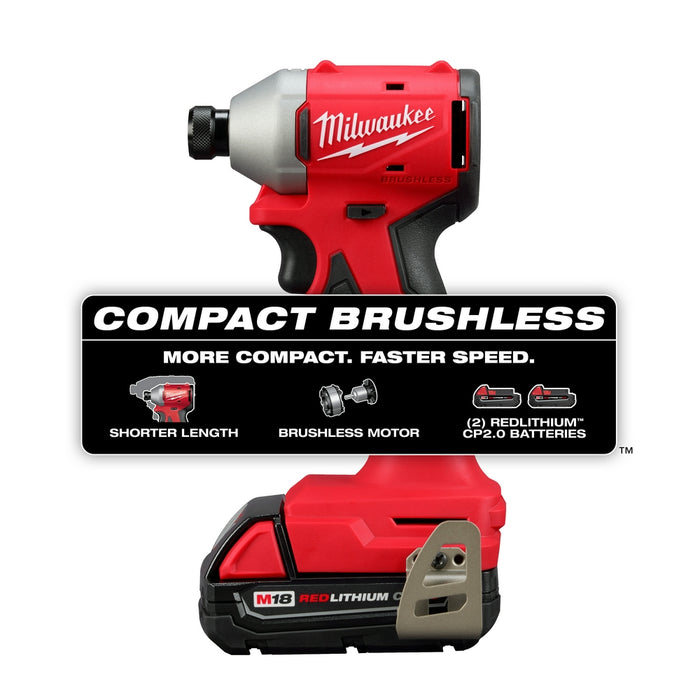 Milwaukee M18 Compact Brushless 1/4" Hex Impact Driver Kit 3650-22CT