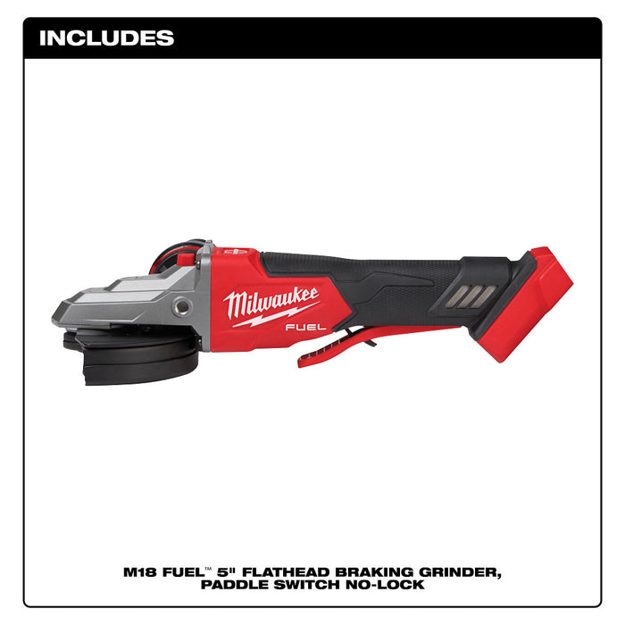 MILWAUKEE M18 FUEL 5" Flathead Braking Grinder w/ Paddle No-Lock Switch (Tool Only)