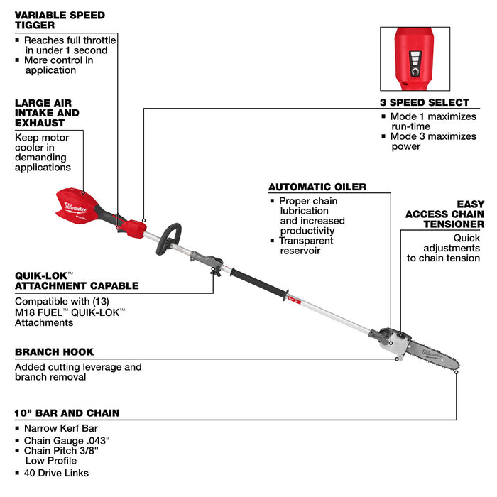 MILWAUKEE M18 FUEL™ QUIK-LOK™ Pole Saw (Tool Only)