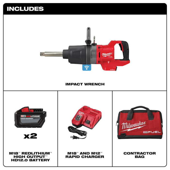 MILWAUKEE M18 FUEL™ Llave de impacto de alto torque con yunque extensible y mango en D de 1" con kit ONE-KEY™