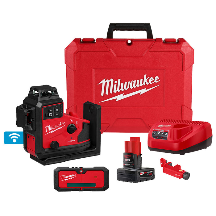 MILWAUKEE M12™ Green 360° 3-Plane Laser w/ Automatic Alignment & Receiver