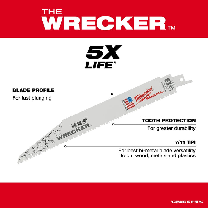 MILWAUKEE 6" 7/11 TPI THE WRECKER™ Multi-Material Blade (5 PACK)