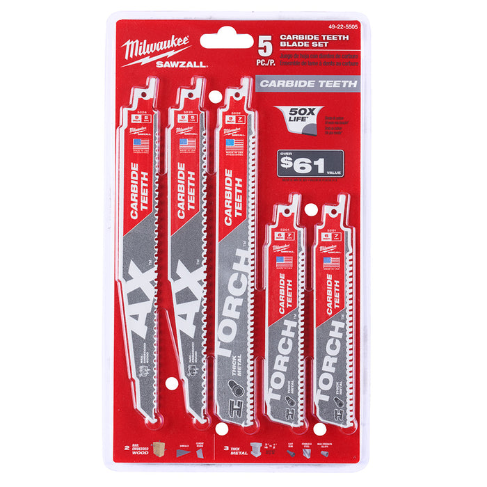 Milwaukee Tools 5PC Crbd Teeth Sawzall Bld Set 49-22-5505