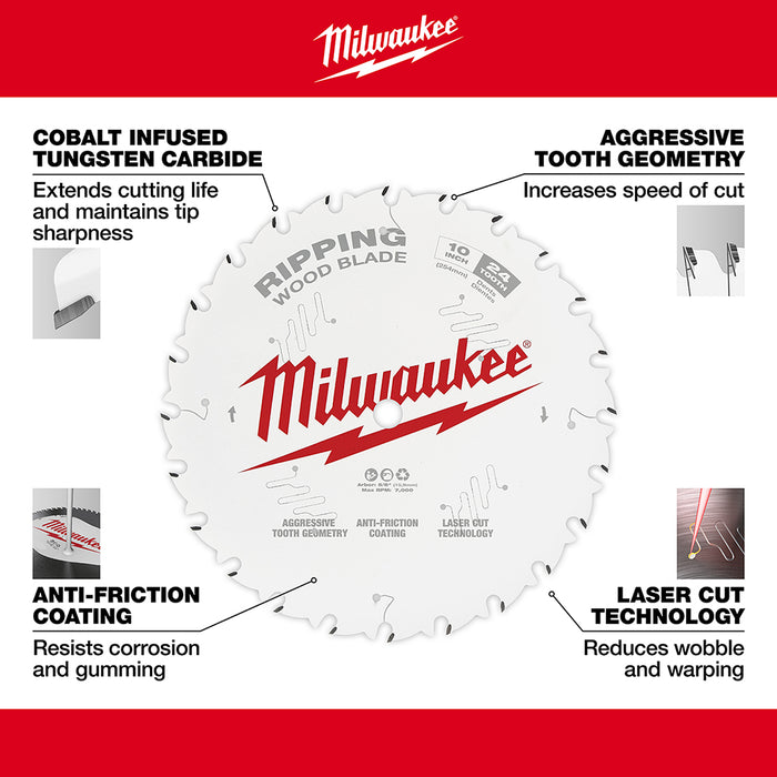 MILWAUKEE 10" 24T Circular Saw Wood Cutting Blade