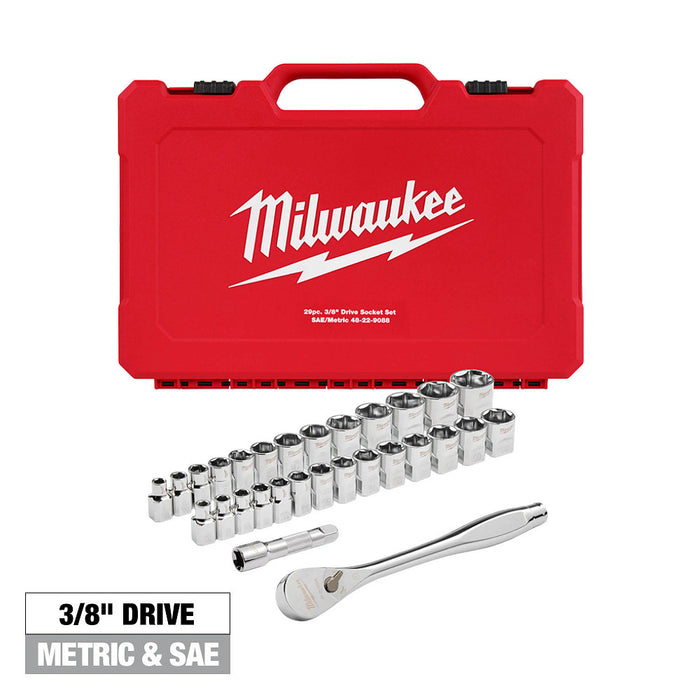 MILWAUKEE 29 PC. 3/8" Drive Ratchet & Socket Set w/ FOUR FLAT™ Sides - Metric & SAE