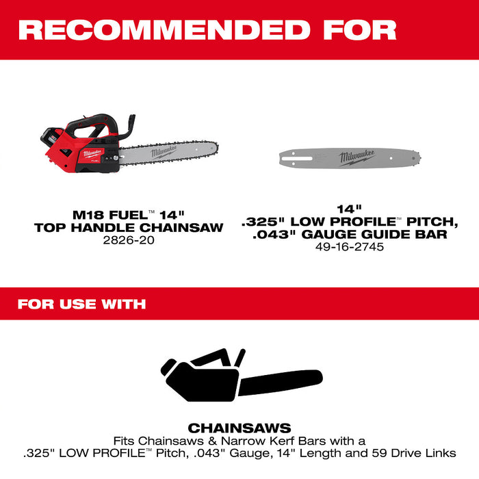 MILWAUKEE 14" .325" LOW PROFILE™ Pitch, .043" Gauge Saw Chain (3 PACK)