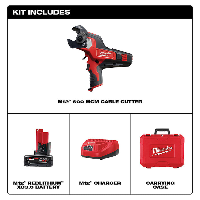 Kit de cortador de cables MILWAUKEE M12™ de 600 MCM
