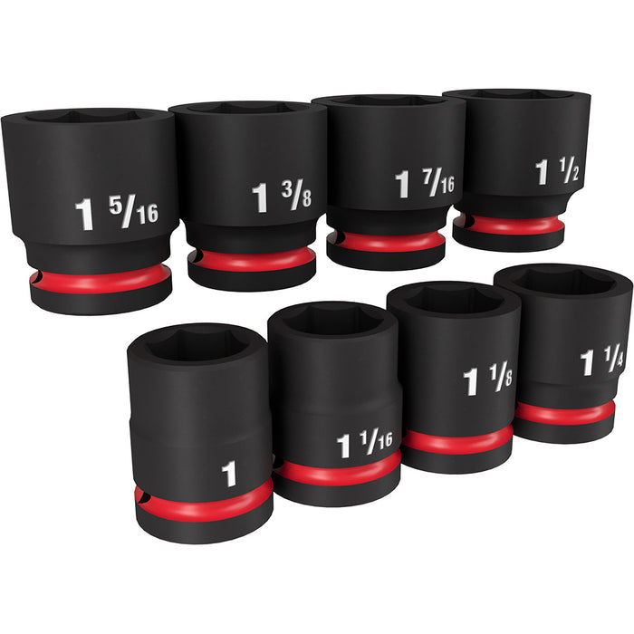 Juego de llaves de vaso de 6 puntos estándar SAE con accionamiento de 3/4" MILWAUKEE SHOCKWAVE Impact Duty de 8 piezas