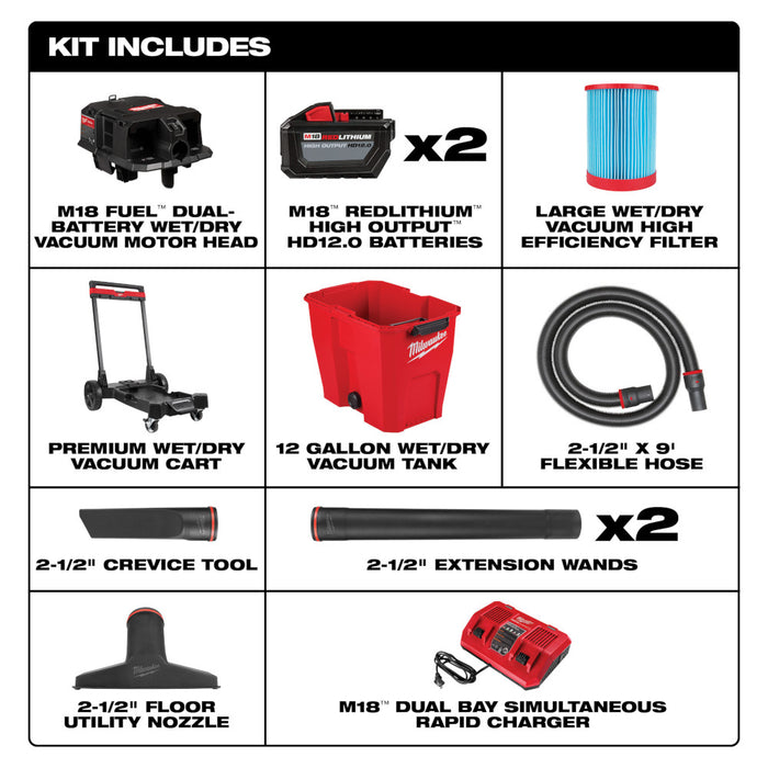 Milwaukee M18 FUEL 12 Gallon Dual-Battery Wet/Dry Vacuum Kit 0930-22HD