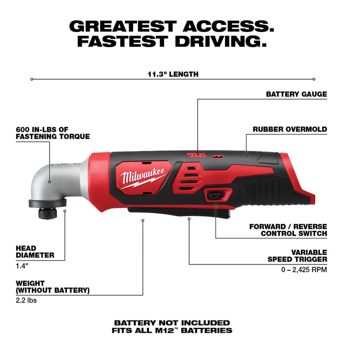 MILWAUKEE M12™ Destornillador de impacto hexagonal de ángulo recto de 1/4" (solo herramienta)