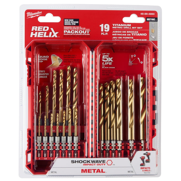 MILWAUKEE 19 PIEZAS. Juego de brocas métricas de titanio SHOCKWAVE IMPACT DUTY™ RED HELIX™