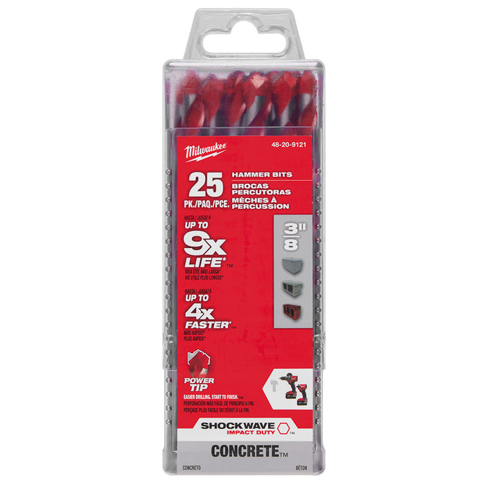 3/8" x 4" x 6" SHOCKWAVE™ Impact Duty Carbide Hammer Drill Bits with POWER TIP™ Bulk 25