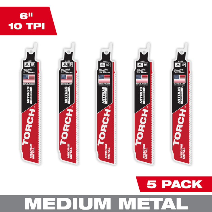 MILWAUKEE 10 TPI TORCH™ Medium Metal SAWZALL® Blade w/ NITRUS CARBIDE™ (5 PACK)