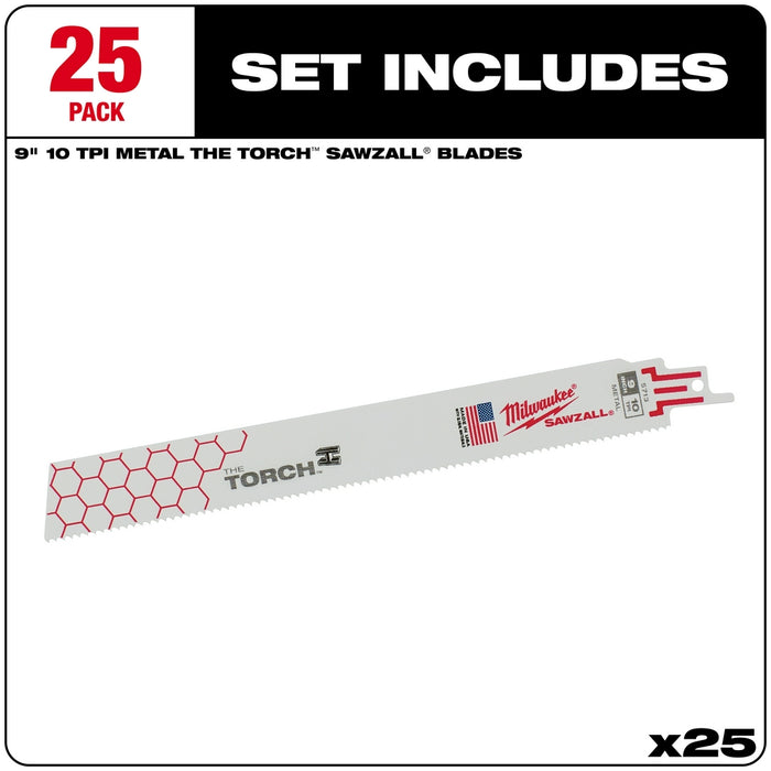 MILWAUKEE 10 TPI TORCH™ Metal SAWZALL® Blade For Schedule 80 Pipe & Rebar (25 PACK)
