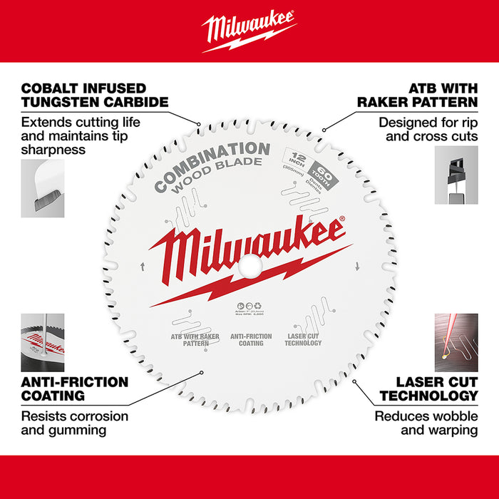 MILWAUKEE 12" 60T Circular Saw Wood Cutting Blade
