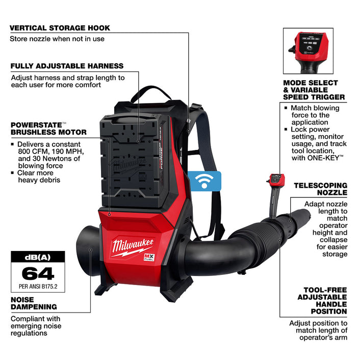Milwaukee MX FUEL Backpack Blower Kit, 800 CFM MXF600-2HD