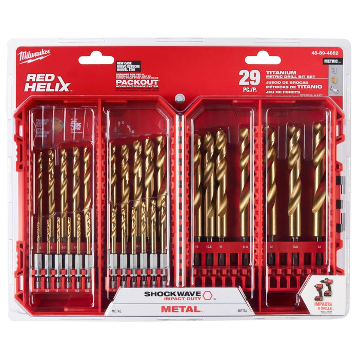MILWAUKEE 29 UDS. Juego de brocas métricas de titanio SHOCKWAVE IMPACT DUTY™ RED HELIX™