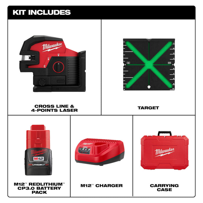 Kit láser de 4 puntos y líneas cruzadas verdes MILWAUKEE M12™