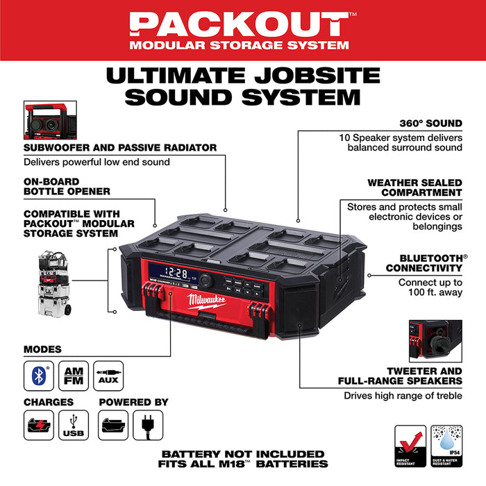 MILWAUKEE M18 PACKOUT Radio + Charger (Tool Only)