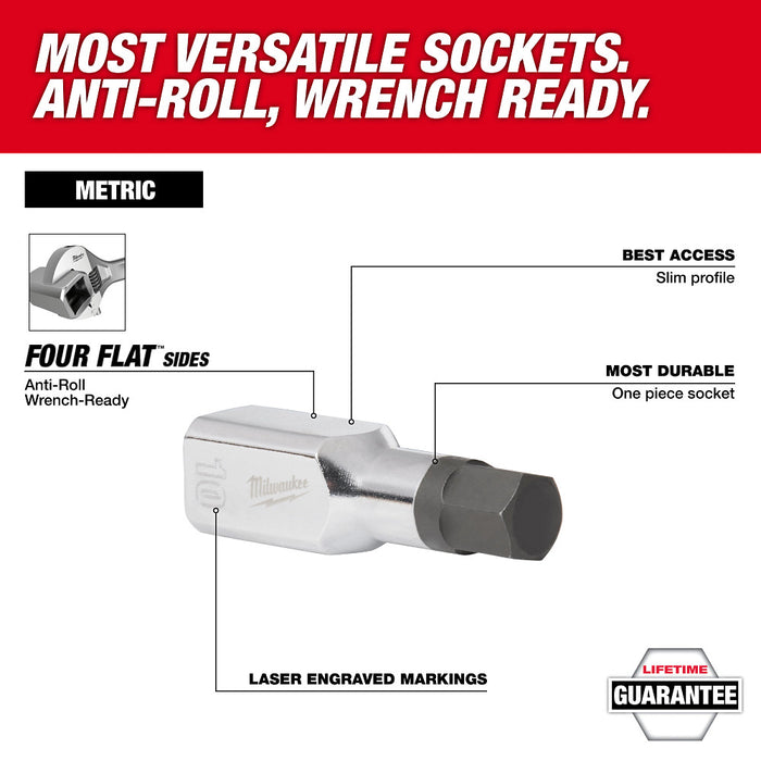 MILWAUKEE 11 UDS. Juego de dados con punta hexagonal con accionamiento de 3/8" - Métricos