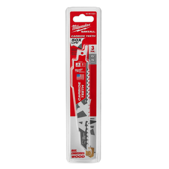 MILWAUKEE 5 TPI AX™ Nail Embedded Wood SAWZALL® Blade w/ Carbide Teeth
