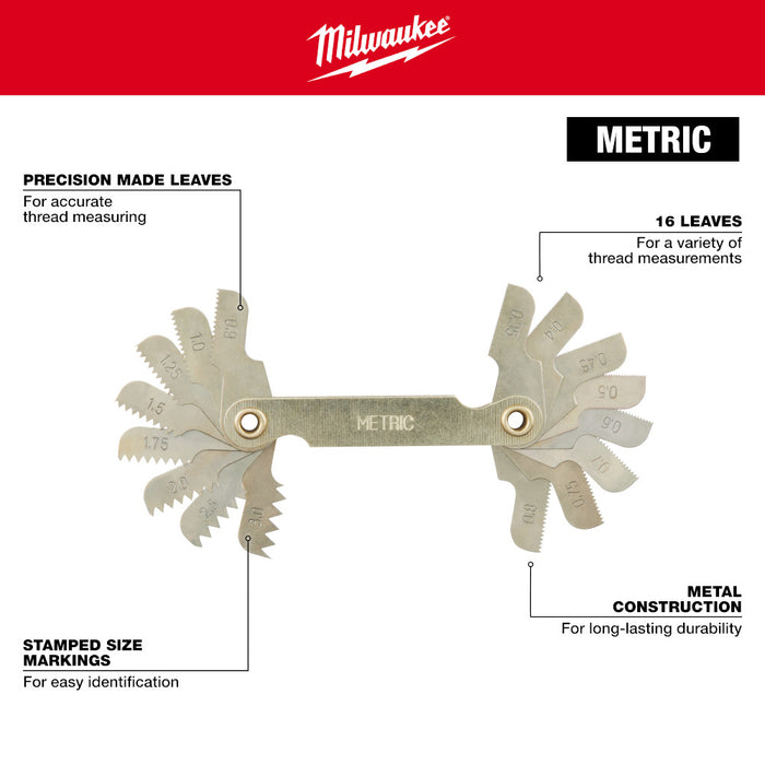 MILWAUKEE 0.35-3.00 mm Metric Thread Pitch Gauge