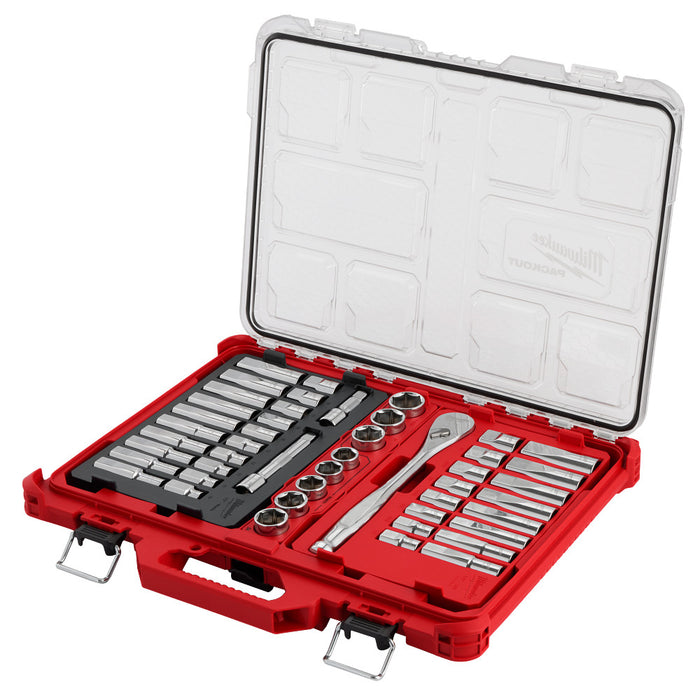 MILWAUKEE 47 PC. 1/2" Ratchet & Socket Set w/ PACKOUT™ Low-Profile Organizer - Metric & SAE