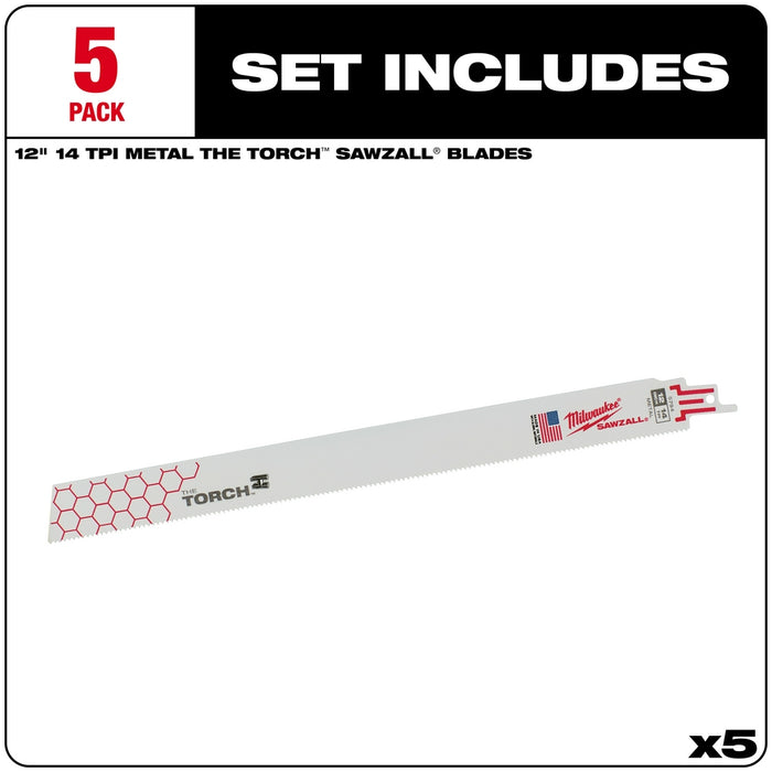 MILWAUKEE 14 TPI TORCH™ Metal SAWZALL® Blade For Schedule 40 Pipe & Angle Iron (5 PACK)