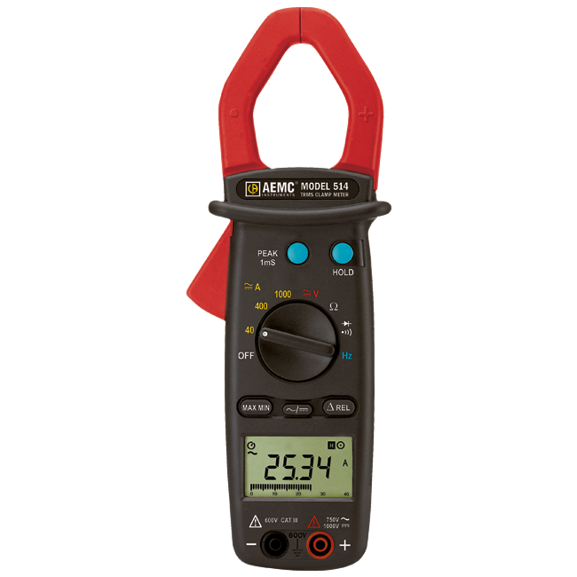 AEMC 2117.70 Clamp-on Meter Model 514 (AC/DC, TRMS, 1000AAC/DC, 750VAC/1000VDC, Hz, Ohms, Continuity)
